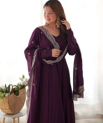 Trijal fab women's georgette embroidered anarkali gown with dupatta set 4