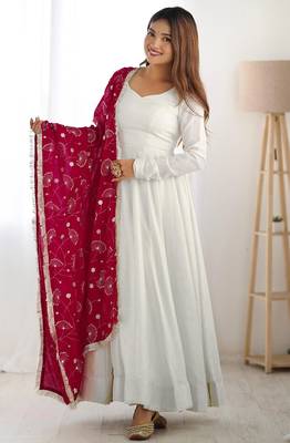 women's georgette embroidered anarkali gown with dupatta set 2