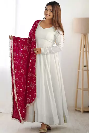 women's georgette embroidered anarkali gown with dupatta set