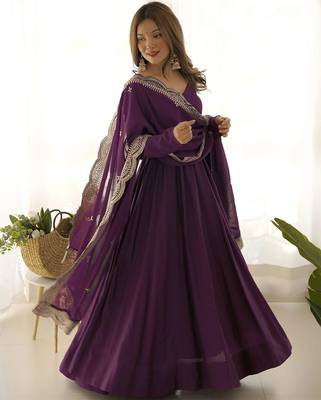 Trijal fab women's georgette embroidered anarkali gown with dupatta set 5