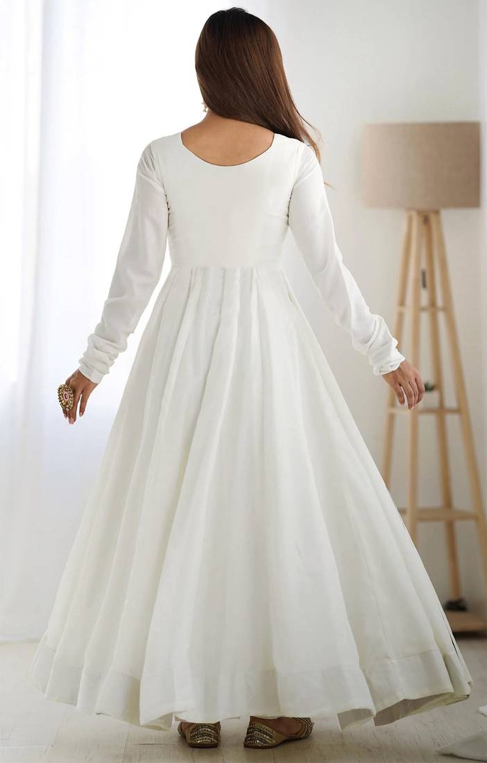 women's georgette embroidered anarkali gown with dupatta set