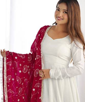 women's georgette embroidered anarkali gown with dupatta set 4