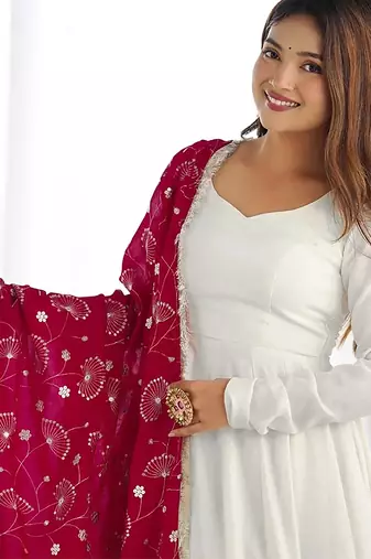 women's georgette embroidered anarkali gown with dupatta set