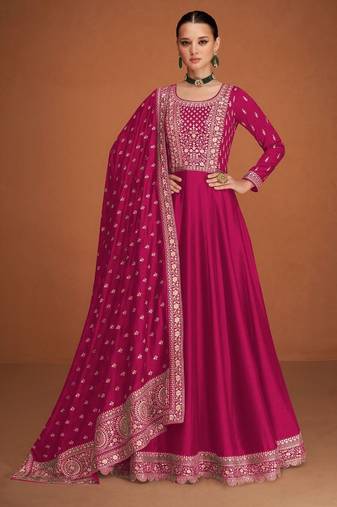 Magenta Embroidered Anarkali Gown with Designer Dupatta – Premium Festive Ethnic Wear