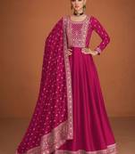 Magenta Embroidered Anarkali Gown with Designer Dupatta – Premium Festive Ethnic Wear