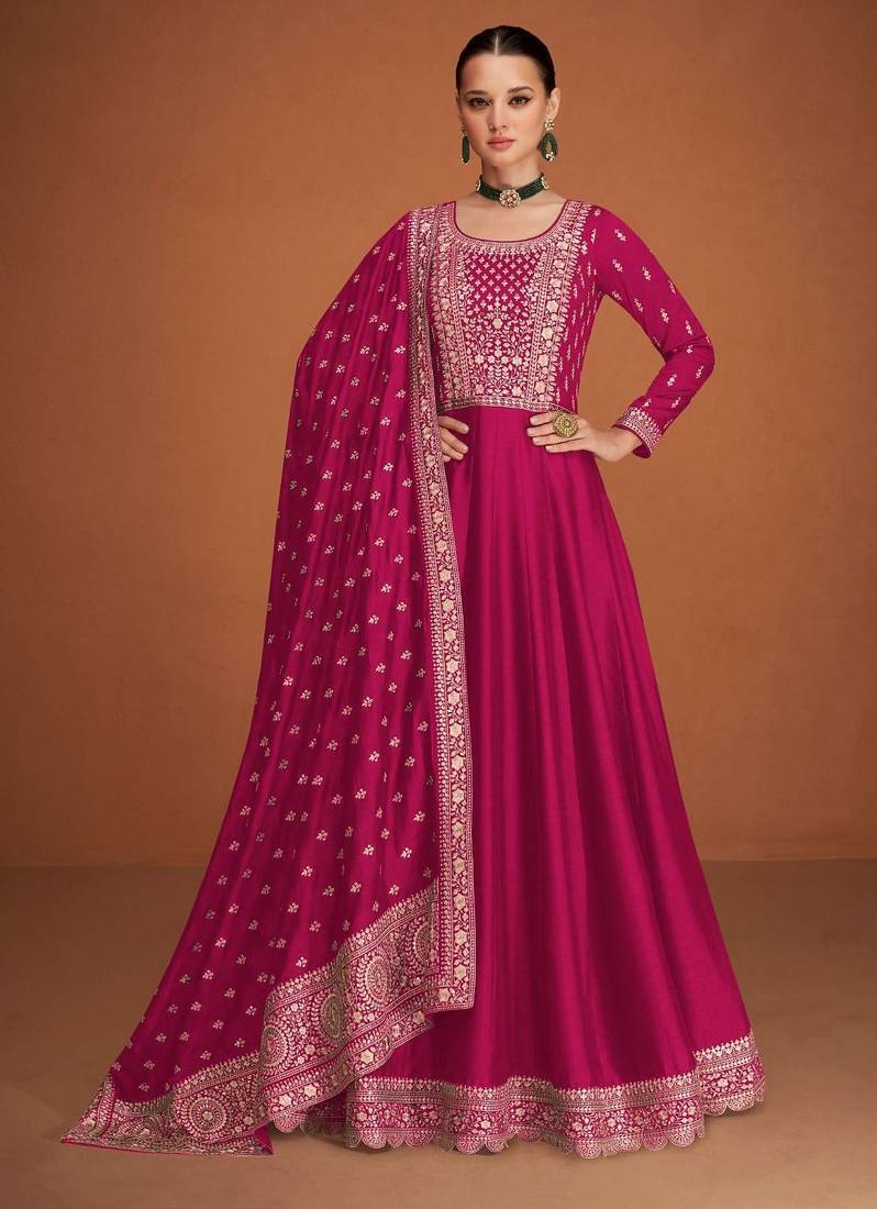 Magenta Embroidered Anarkali Gown with Designer Dupatta – Premium Festive Ethnic Wear