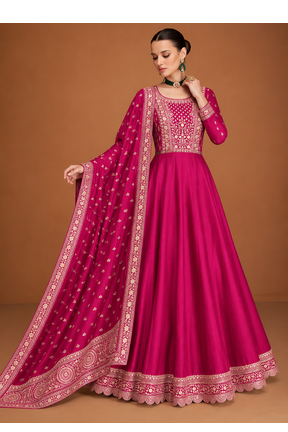 Magenta Embroidered Anarkali Gown with Designer Dupatta – Premium Festive Ethnic Wear 2