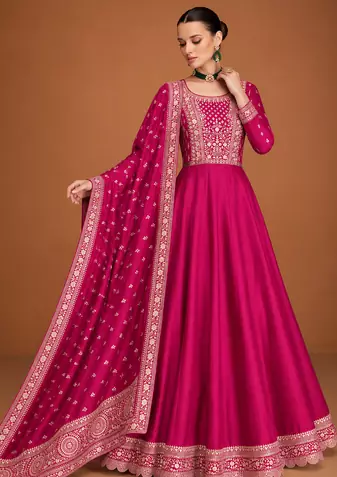 Magenta Embroidered Anarkali Gown with Designer Dupatta – Premium Festive Ethnic Wear