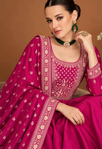 Magenta Embroidered Anarkali Gown with Designer Dupatta – Premium Festive Ethnic Wear