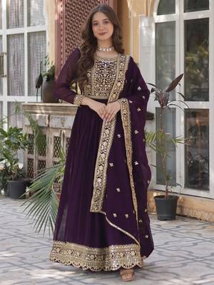 women's georgette embroidered anarkali gown with dupatta set 1