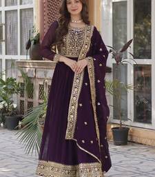 women's georgette embroidered anarkali gown with dupatta set