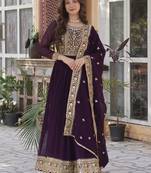 women's georgette embroidered anarkali gown with dupatta set