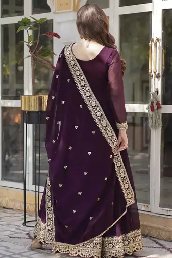 women's georgette embroidered anarkali gown with dupatta set
