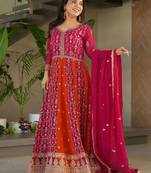 women's georgette embroidered anarkali gown with dupatta set