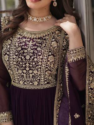 women's georgette embroidered anarkali gown with dupatta set 5
