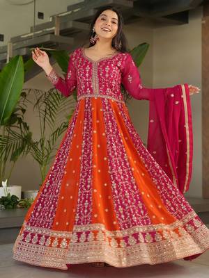 women's georgette embroidered anarkali gown with dupatta set 2