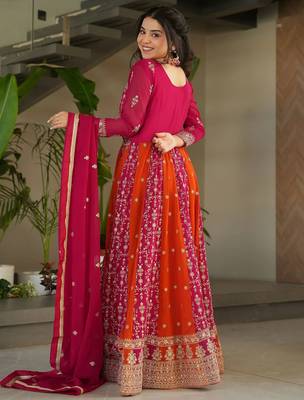 women's georgette embroidered anarkali gown with dupatta set 3