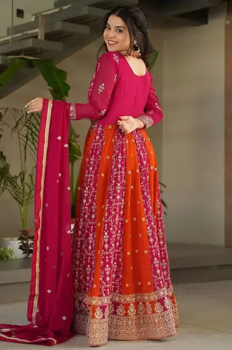 women's georgette embroidered anarkali gown with dupatta set