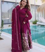 women's georgette embroidered anarkali gown with dupatta set