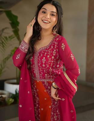 women's georgette embroidered anarkali gown with dupatta set 4