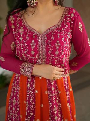 women's georgette embroidered anarkali gown with dupatta set 5