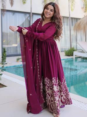 women's georgette embroidered anarkali gown with dupatta set 2