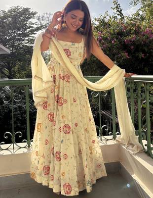 women's georgette embroidered anarkali gown with dupatta set 1