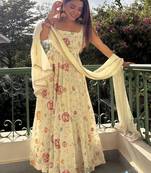 women's georgette embroidered anarkali gown with dupatta set