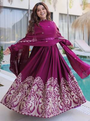 women's georgette embroidered anarkali gown with dupatta set 3