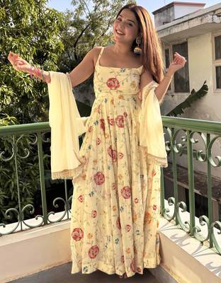 women's georgette embroidered anarkali gown with dupatta set 2