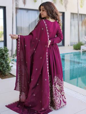 women's georgette embroidered anarkali gown with dupatta set 4