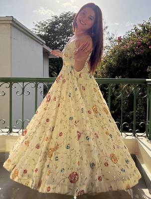 women's georgette embroidered anarkali gown with dupatta set 3