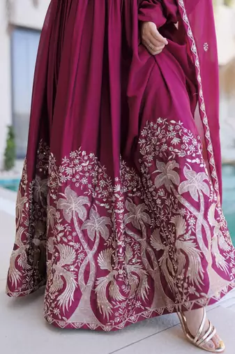 women's georgette embroidered anarkali gown with dupatta set