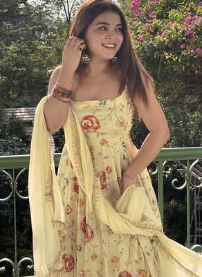 women's georgette embroidered anarkali gown with dupatta set 5