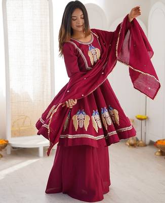 Rani pink anarkali kurti pant set with dupatta 1