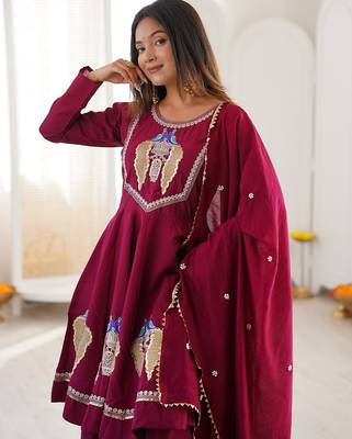 Rani pink anarkali kurti pant set with dupatta 2