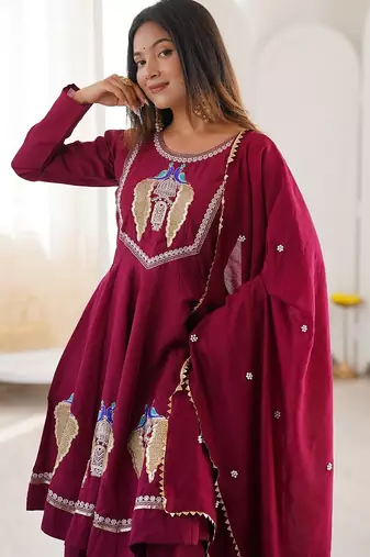 Rani pink anarkali kurti pant set with dupatta