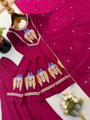 Rani pink anarkali kurti pant set with dupatta 4