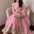 Heavy peacock embroidered pink anarkali suit set with dupatta & pant