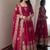 Heavy peacock embroidered rani pink anarkali suit set with dupatta & pant