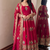 Heavy peacock embroidered rani pink anarkali suit set with dupatta & pant