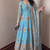 Heavy peacock embroidered sky blue anarkali suit set with dupatta & pant