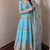 Heavy peacock embroidered sky blue anarkali suit set with dupatta & pant