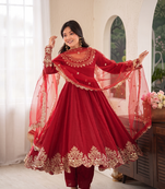 Designer red anarkali suit set for women