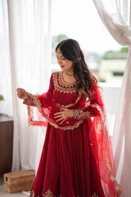 Designer red anarkali suit set for women 2