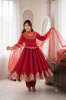 Designer red anarkali suit set for women 3