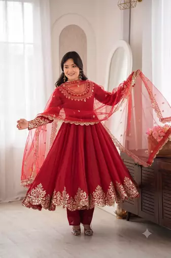 Designer red anarkali suit set for women