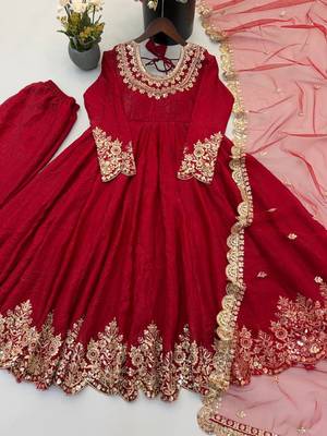 Designer red anarkali suit set for women 4