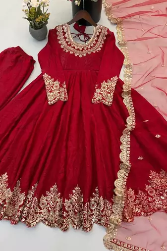 Designer red anarkali suit set for women