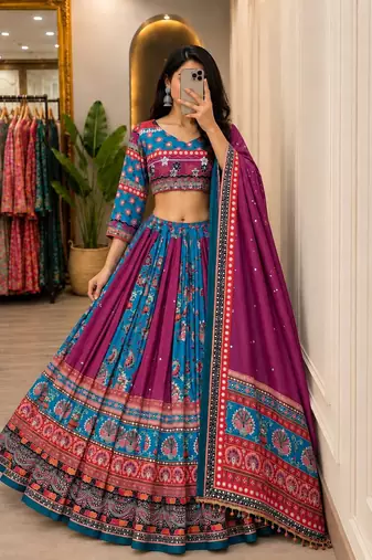 Blueish & Purple Navratri Lehenga Choli With Dupatta